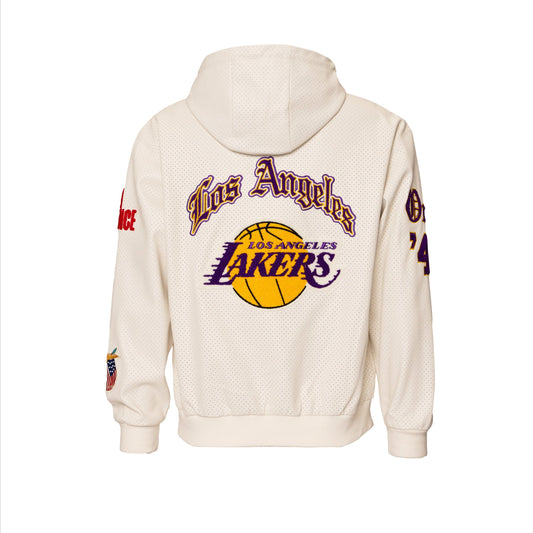 LOS ANGELES LAKERS 1947 LIGHTWEIGHT VEGAN ZIP-UP HOODED JACKET White