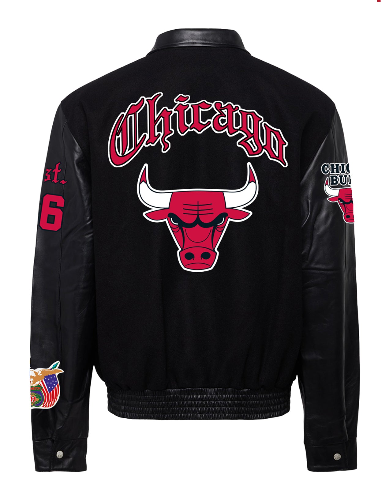 CHICAGO BULLS WOOL & LEATHER OLD ENGLISH VARSITY JACKET Black