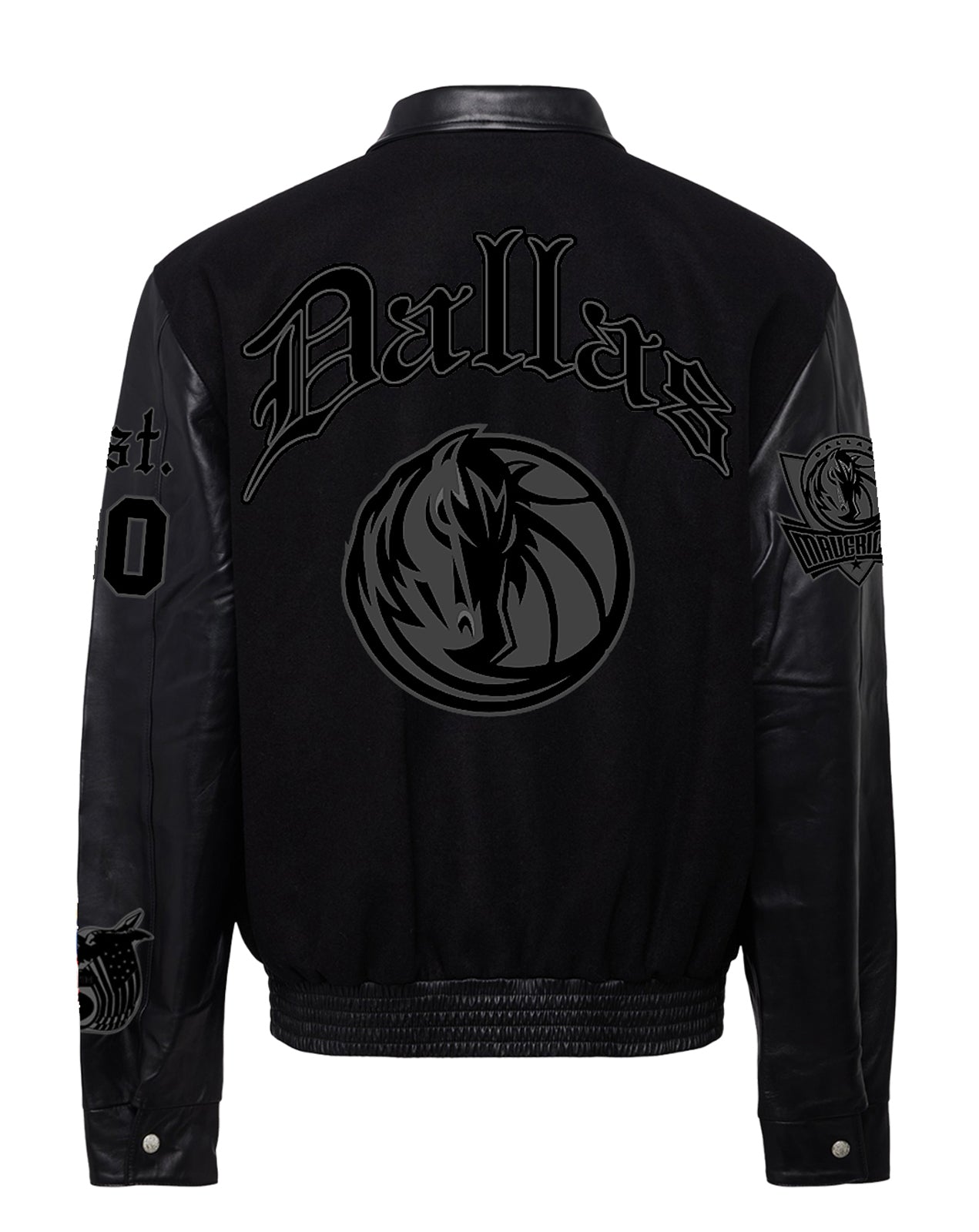 DALLAS MAVERICKS WOOL & LEATHER OLD ENGLISH VARSITY JACKET Black/Black