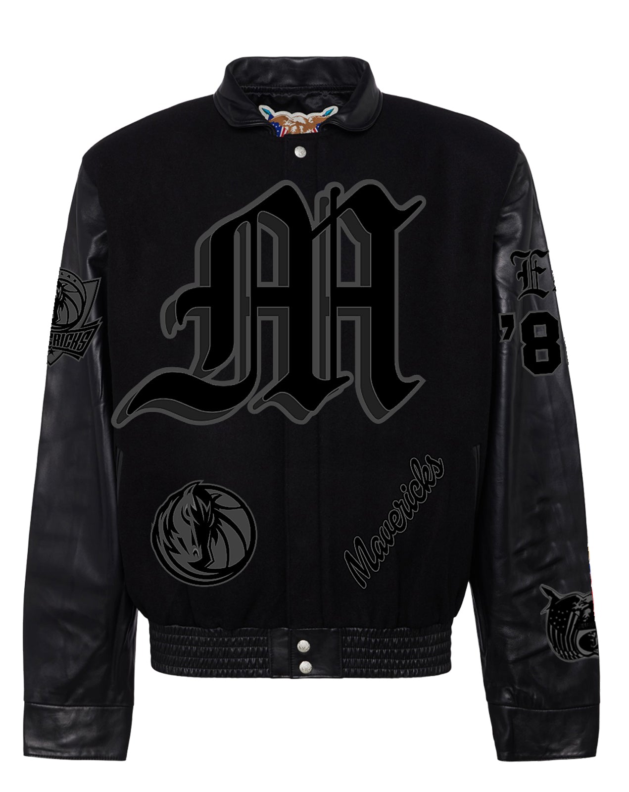 DALLAS MAVERICKS WOOL & LEATHER OLD ENGLISH VARSITY JACKET Black/Black