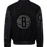Brooklyn Nets Wool & Leather Old English Varsity Jacket Black/Black