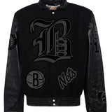 Brooklyn Nets Wool & Leather Old English Varsity Jacket Black/Black