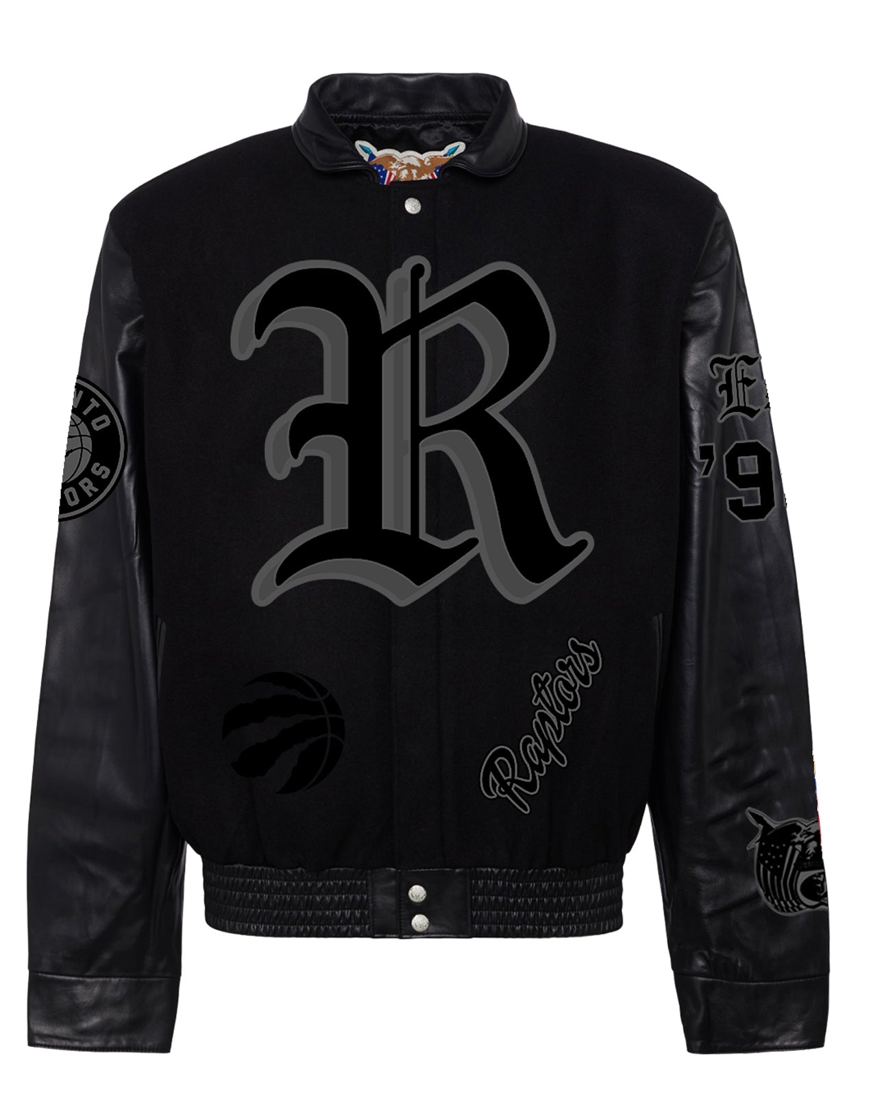 TORONTO RAPTORS WOOL & LEATHER OLD ENGLISH VARSITY JACKET Black/Black