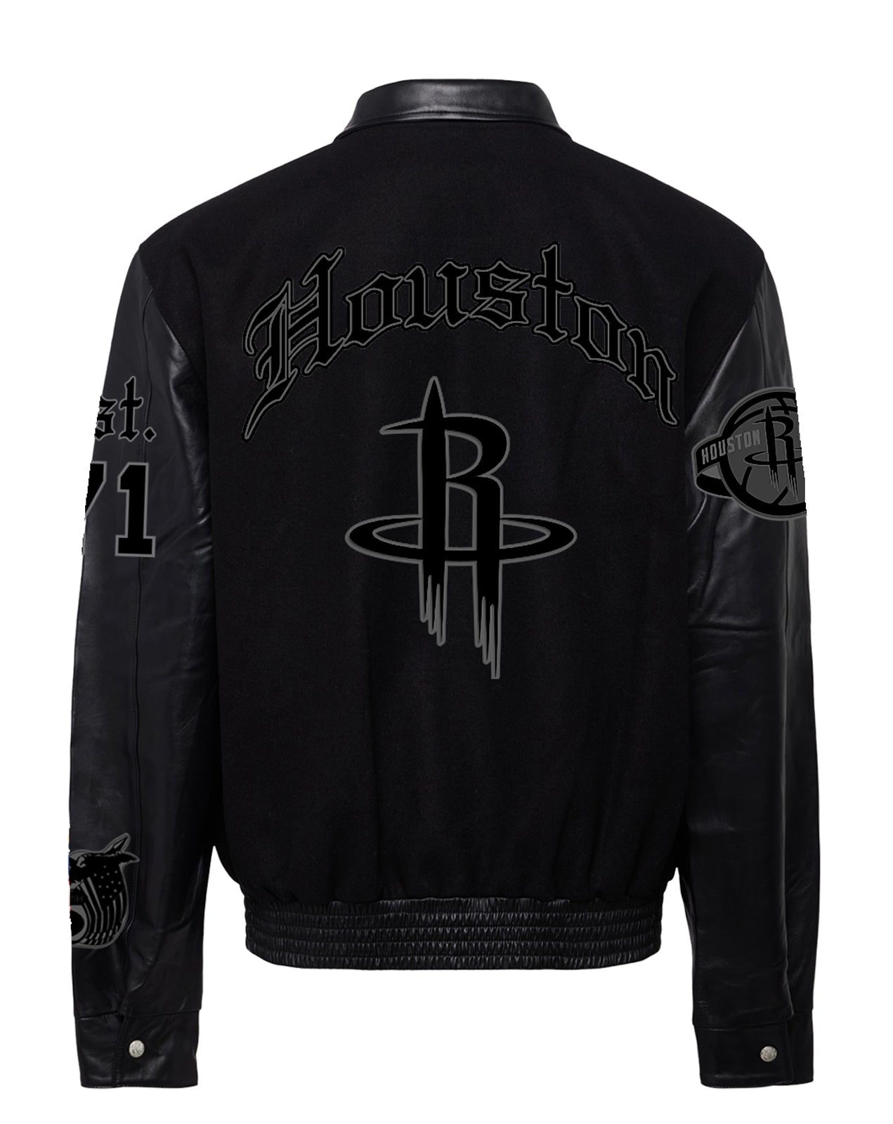 HOUSTON ROCKETS WOOL & LEATHER OLD ENGLISH VARSITY JACKET Black/Black