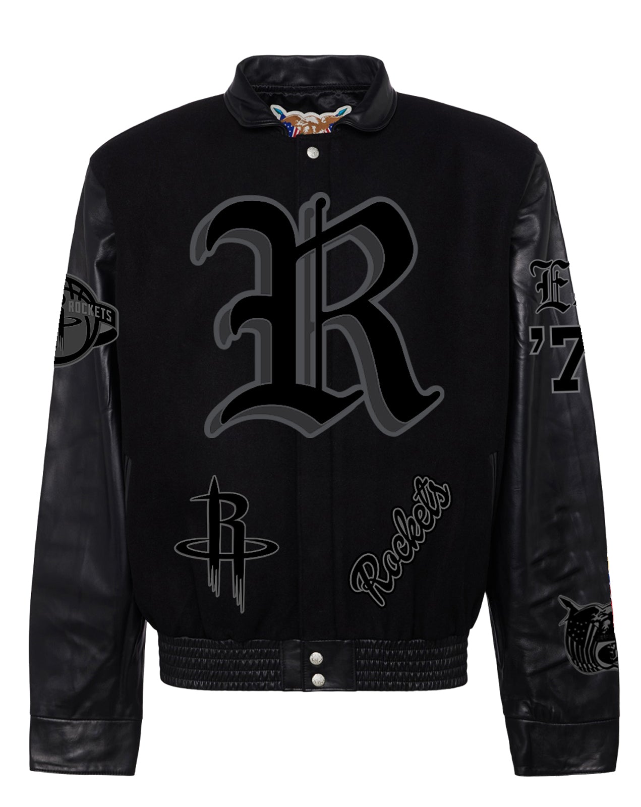 HOUSTON ROCKETS WOOL & LEATHER OLD ENGLISH VARSITY JACKET Black/Black