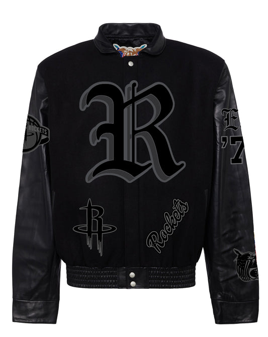 HOUSTON ROCKETS WOOL & LEATHER OLD ENGLISH VARSITY JACKET Black/Black