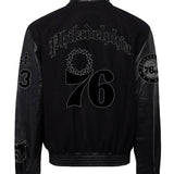 Philadelphia 76ers Wool & Leather Old English Varsity Jacket Black/Black
