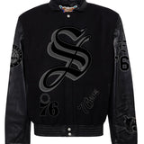 Philadelphia 76ers Wool & Leather Old English Varsity Jacket Black/Black