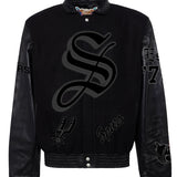 San Antonio Spurs Wool & Leather Old English Varsity Jacket Black/Black