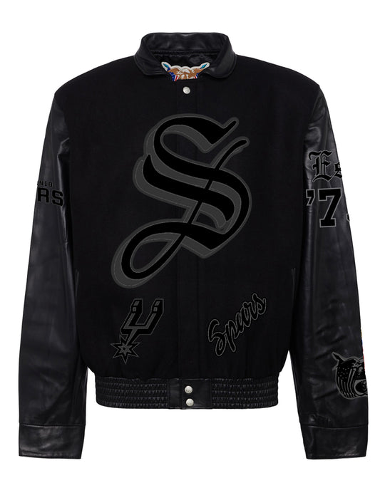 SAN ANTONIO SPURS WOOL & LEATHER OLD ENGLISH VARSITY JACKET Black/Black