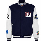 NEW YORK GIANTS WOOL & LEATHER VARSITY JACKET NAVY/WHT - AR