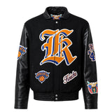 New York Knicks Old English Wool & Leather Jacket Black