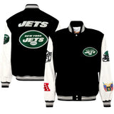 New York Jets Classic Rib Black Wool & Leather Varsity Jacket AR