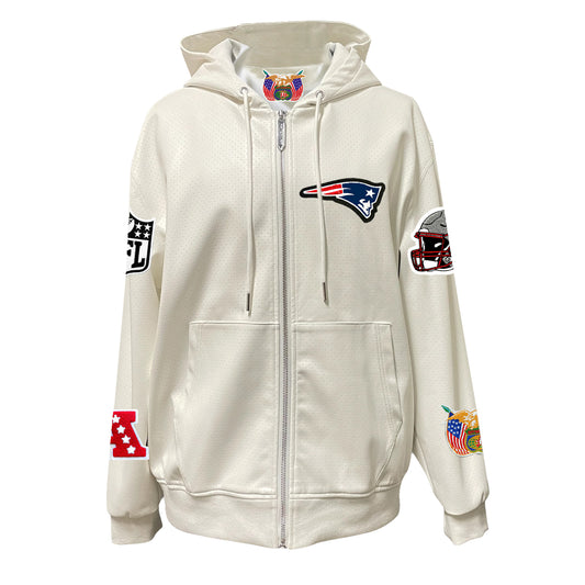 NEW ENGLAND PATRIOTS LIGHTWEIGHT VEGAN ZIP-UP HOODED JACKET WHITE