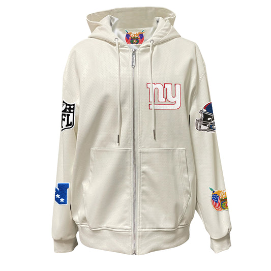 NEW YORK GIANTS LIGHTWEIGHT VEGAN ZIP-UP HOODED JACKET WHITE