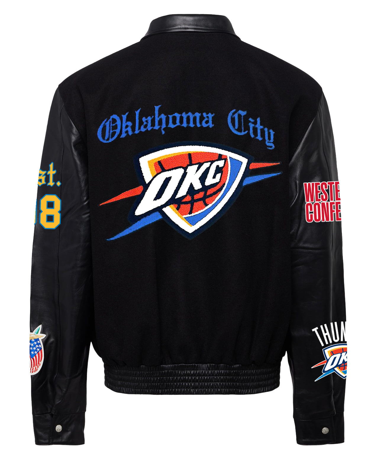 Oklahoma City Thunder Wool & Leather Old English Varsity Jacket
