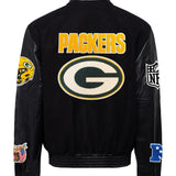 Green Bay Packers Wool & Leather Varsity Jacket Black/Black