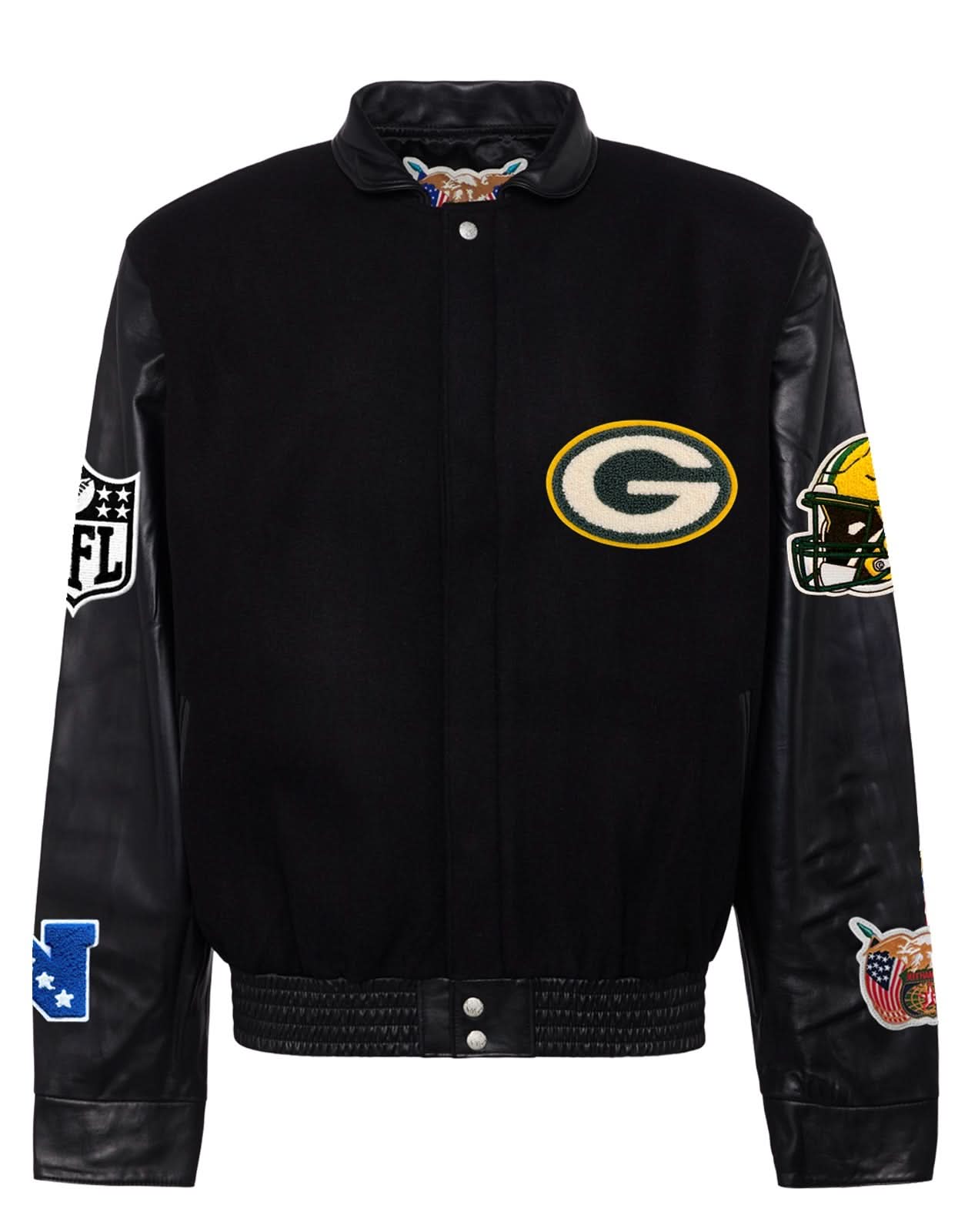 Green Bay Packers Wool Leather Varsity Jacket Black/Black