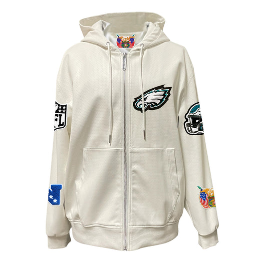 PHILADELPHIA EAGLES LIGHTWEIGHT VEGAN ZIP-UP HOODED JACKET WHITE