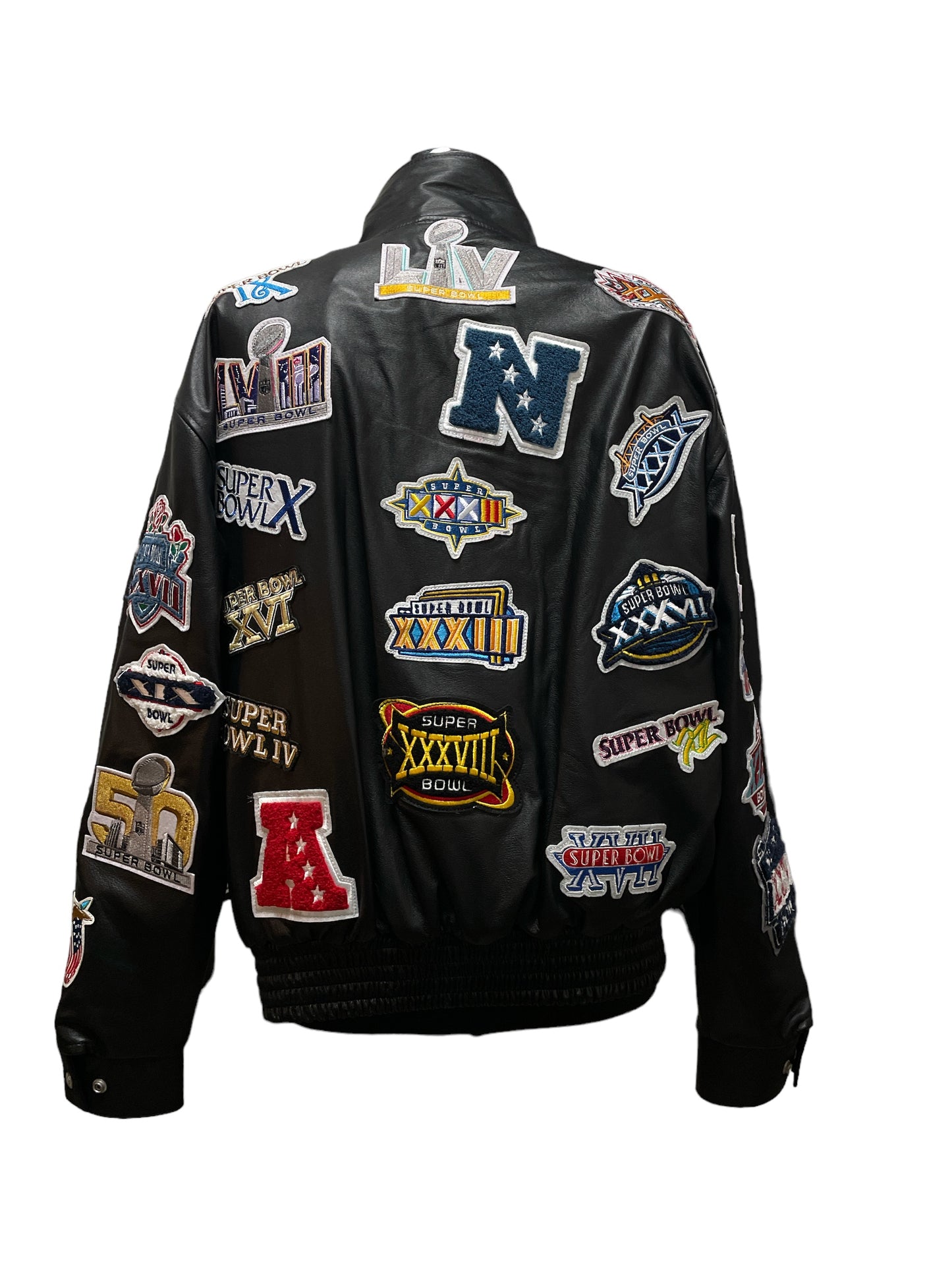 LIMITED EDITION HISTORY OF SUPER BOWL COLLAGE FULL LEATHER JACKET