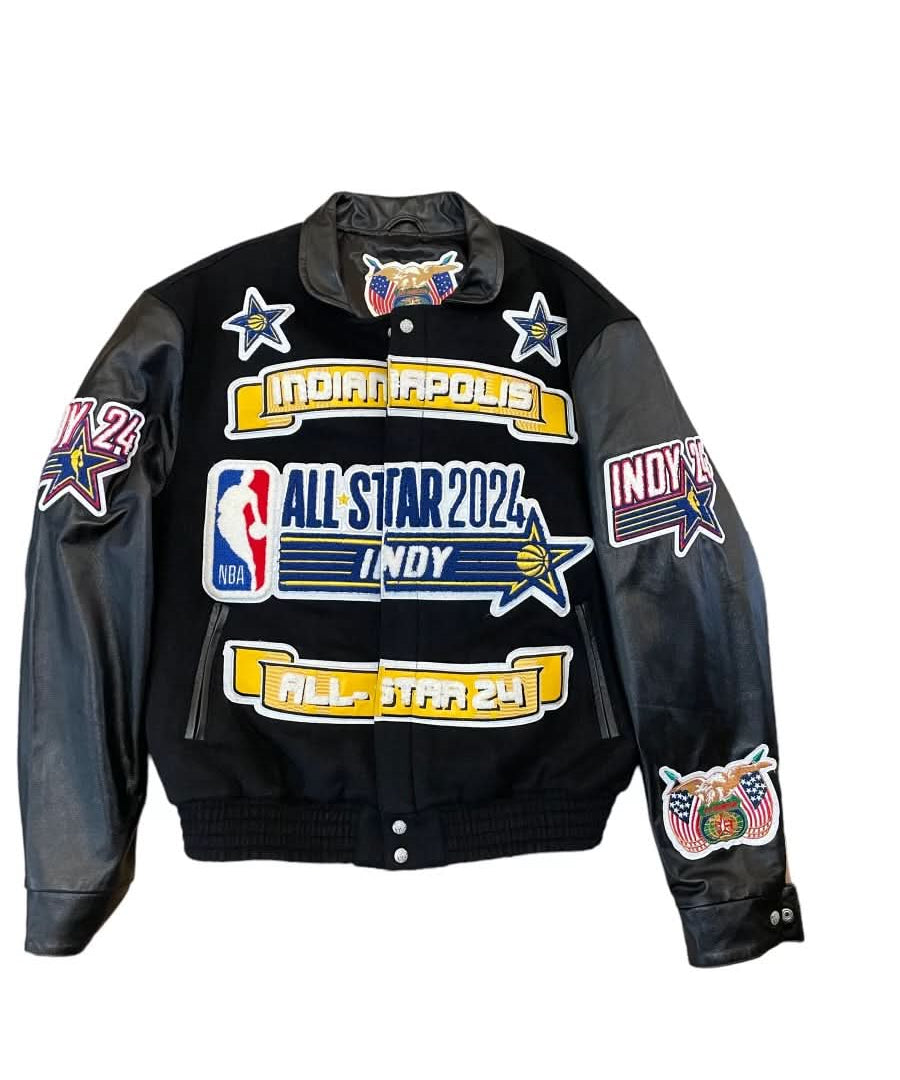 2024 NBA All-Star Indianapolis Wool Leather Jacket Black
