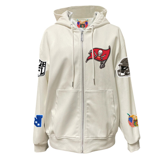 TAMPA BAY BUCCANEERS LIGHTWEIGHT VEGAN ZIP-UP HOODED JACKET WHITE