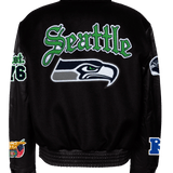 Seattle Seahawks Wool & Leather Jacket Old English Black On Black