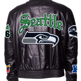Seattle Seahawks Black Leather Puffer Old English Jacket