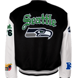 Seattle Seahawks Wool & Leather Old English Jacket Black/White