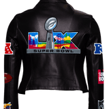 Super Bowl 2026 FULL LEATHER BLACK WOMENS MOTO JACKET