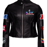 Super Bowl 2026 FULL LEATHER BLACK WOMENS MOTO JACKET