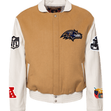 Baltimore Raven Wool & Leather Varsity Jacket Brown/White