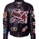 49ers Black Leather Puffer Jacket