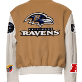 Baltimore Raven Wool & Leather Varsity Jacket Brown/White