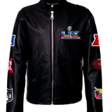 Super Bowl 2026 Black Leather Zip-Up Puffer Jacket Black