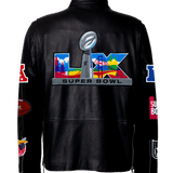 Super Bowl 2026 Black Leather Zip-Up Puffer Jacket Black