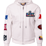Super Bowl 2026 Vegan Leather Zip-Up Hooded Jacket White
