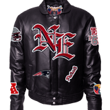 New England Black Leather Puffer Old English Jacket