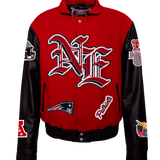 New England Patriots Wool & Leather Old English Varsity Jacket Light Red/Black