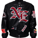 New England Patriots Full Black Old English Vegan Leather Jacket