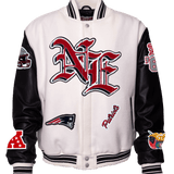 New England Patriots Wool & Leather Old English Varsity Jacket Light White/Black