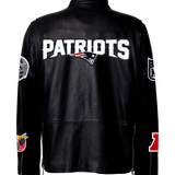 New England Black Leather Zip-Up Puffer Jacket Black