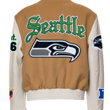 Seattle Seahawks Wool & Leather Old English Varsity Jacket Camel
