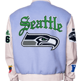 Seattle Seahawks Wool & Leather Old English Varsity Jacket Light Blue/White