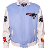 New England Patriots Wool & Leather Varsity Jacket Light Blue/White