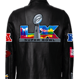 Super Bowl 2026 Leather Zip-Up Motocross Jacket