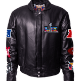 Superbowl 2026 Black Leather Puffer Jacket