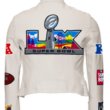 Super Bowl 2026 FULL LEATHER WHITE WOMENS MOTO JACKET