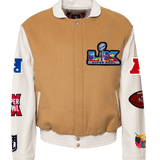 Super Bowl 2026 Wool & Leather Varsity Jacket Camel/White