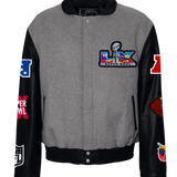 Super Bowl 2026 Wool & Leather Varsity Jacket Gray/Black